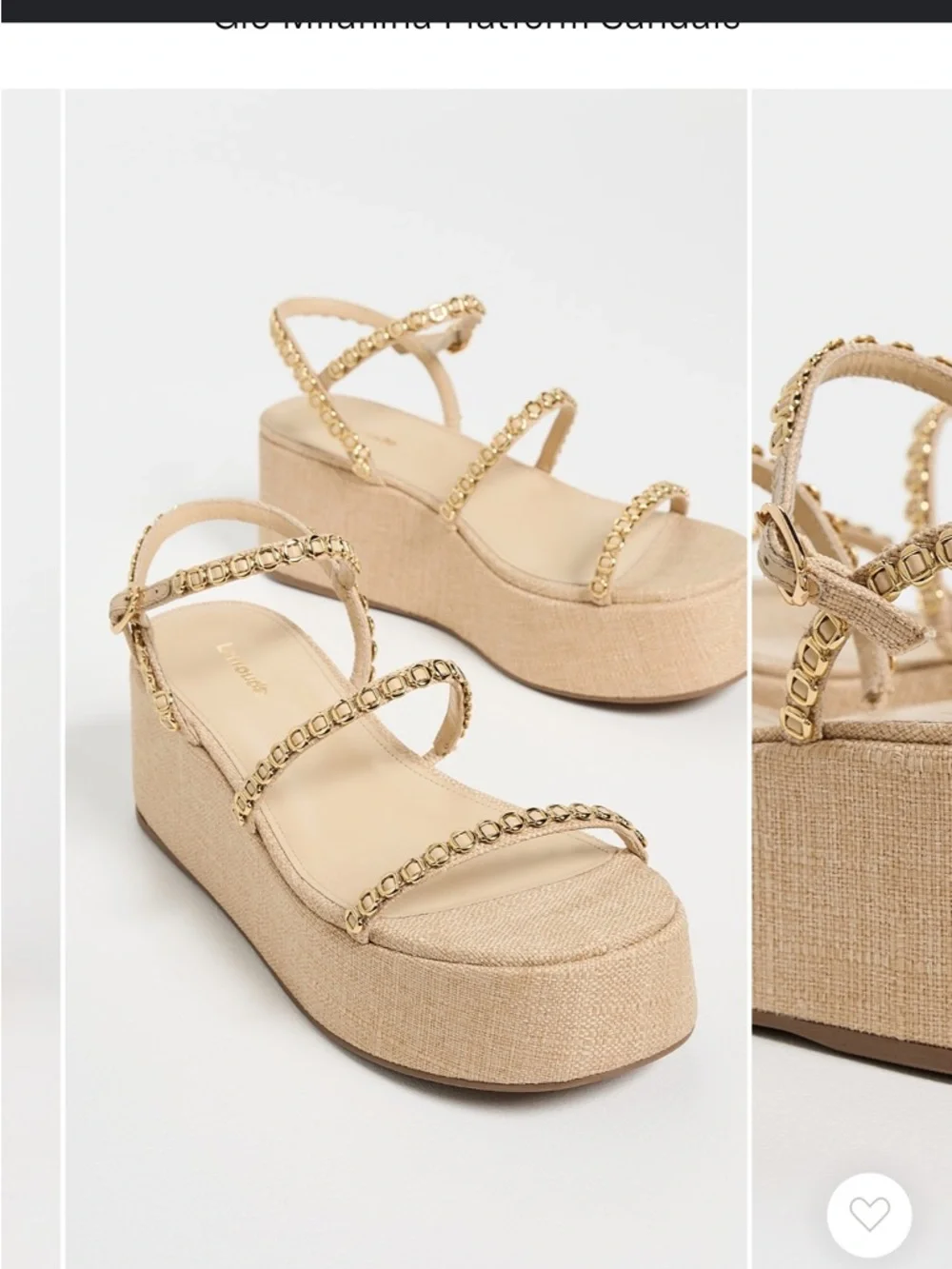 Larroudé Gio Milanina Platform Sandals Raffia Gold Size 7.5